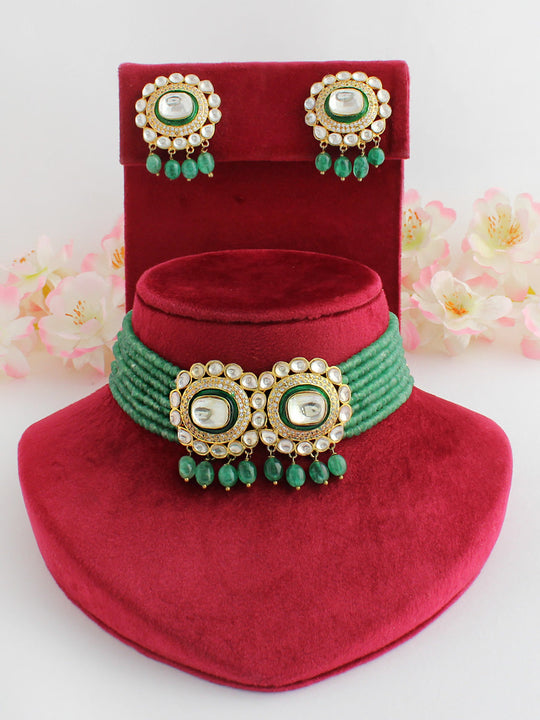 Ritvika Choker Necklace Set-Green