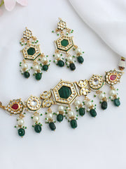 Pranali Choker Necklace Set-Green
