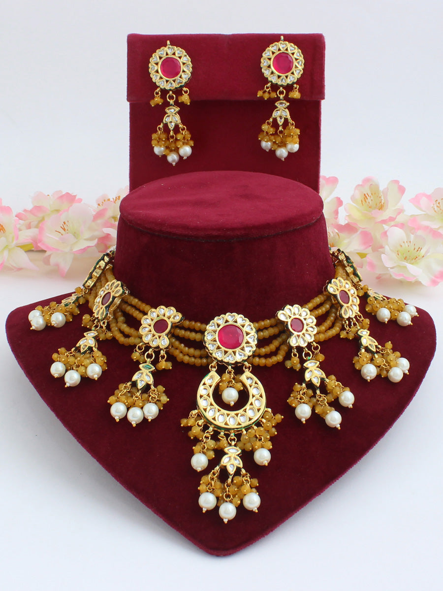 Vishali Bib Necklace Set-yellow