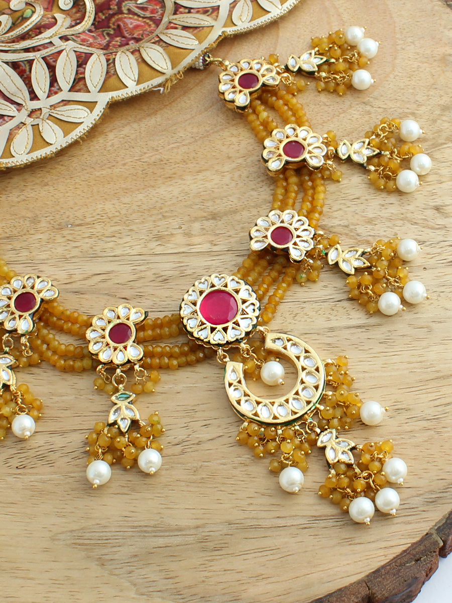 Vishali Bib Necklace Set-Yellow