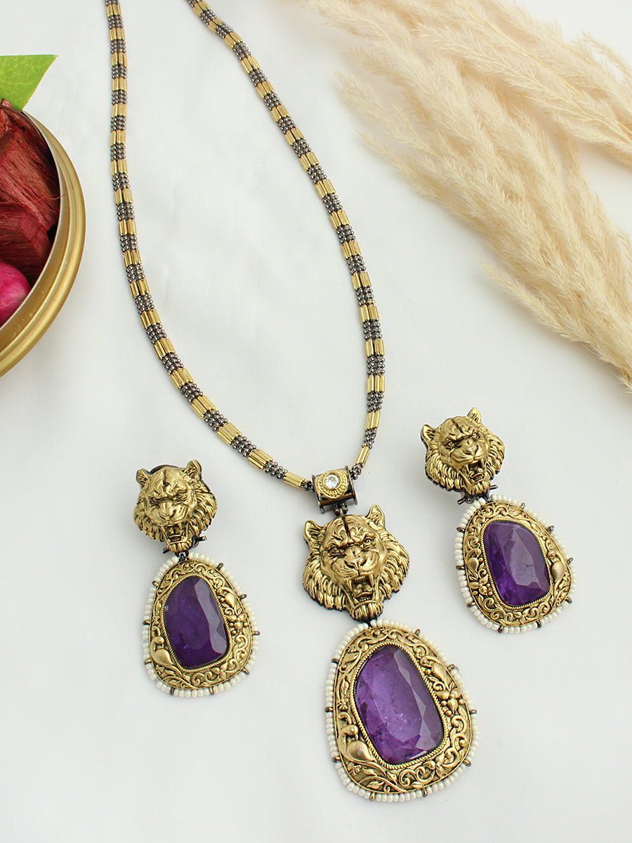 Rayna Pendant Necklace Set-Purple