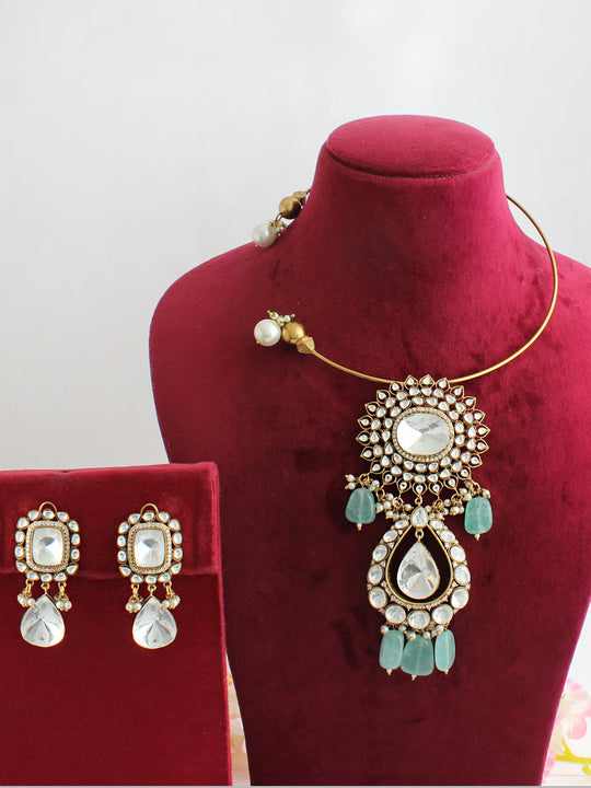 Shuchi Hasli Necklace Set-Mint Green