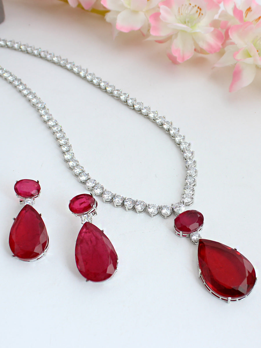 Ziva Pendant Necklace Set-Maroon