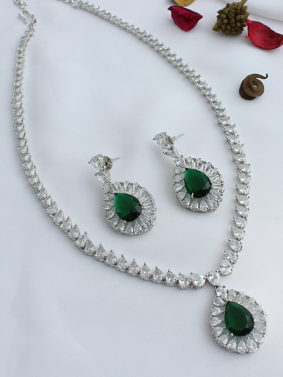 Daisy Pendant Necklace Set-Green
