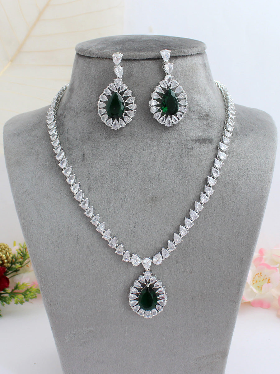 Daisy Pendant Necklace Set-Green
