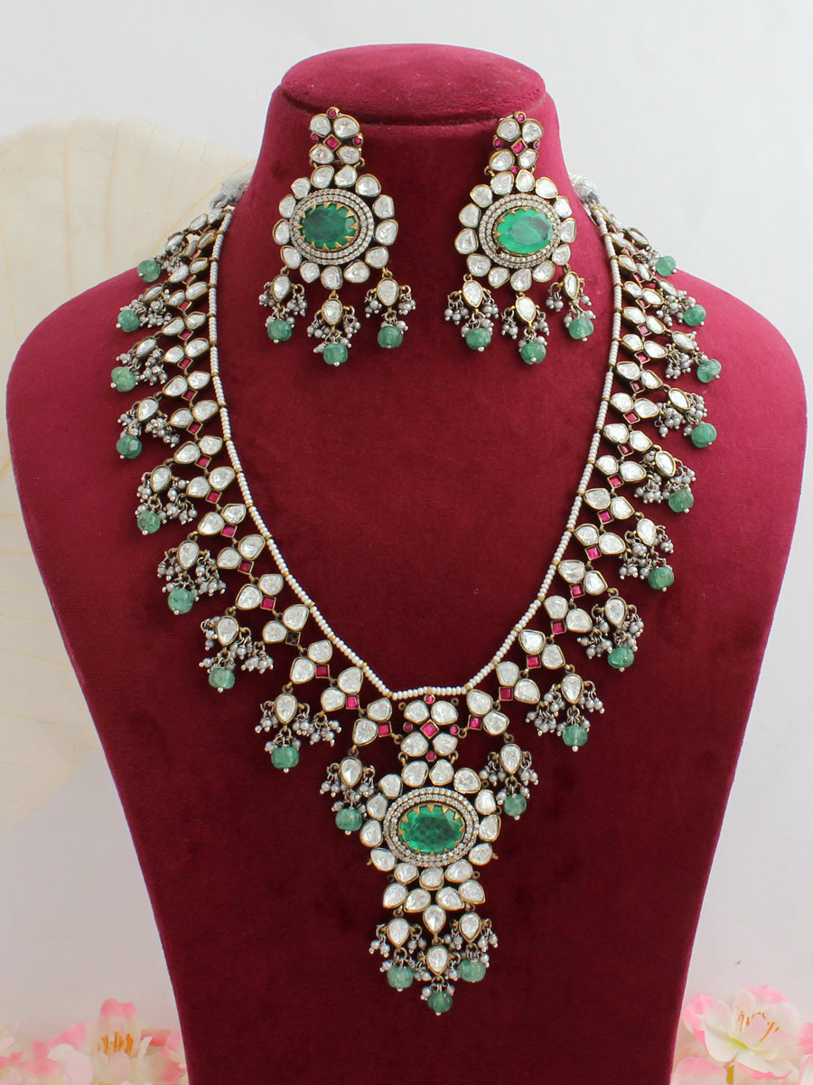 Razia Long Necklace Set-Green