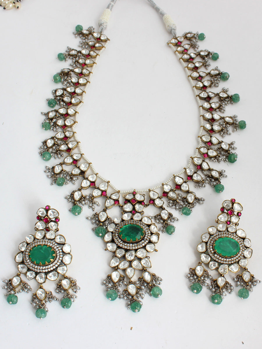 Razia Long Necklace Set-Green