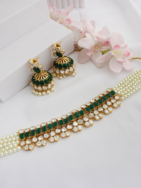 Akshata Choker Necklace Set - Green