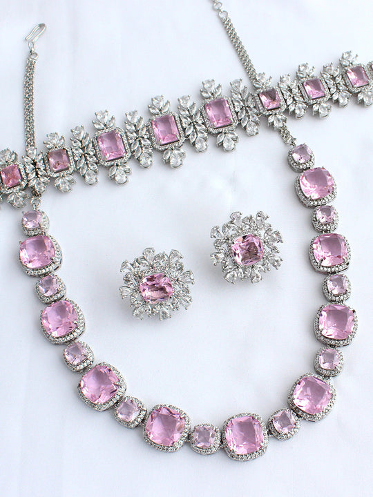 Naysha Layered Necklace Set-Pink