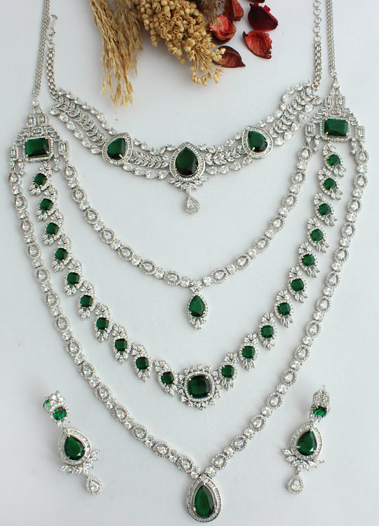 Gracy Layered Necklace Set-Green