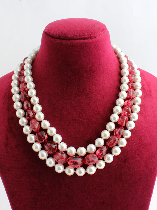 Anandi 3 Layered Necklace-Ruby Pink