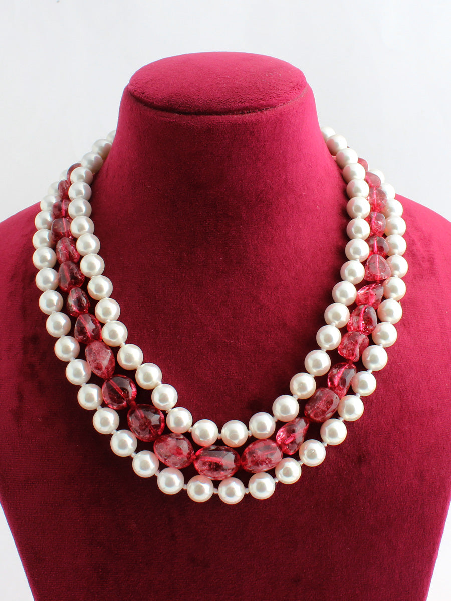 Anandi 3 Layered Necklace-Ruby Pink