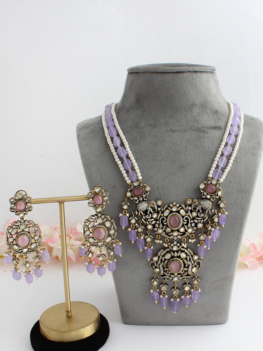 Ridhanshi Long Necklace Set-Lavender