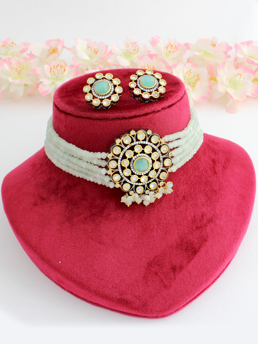 Ramiza Choker Necklace Set-Mint Green