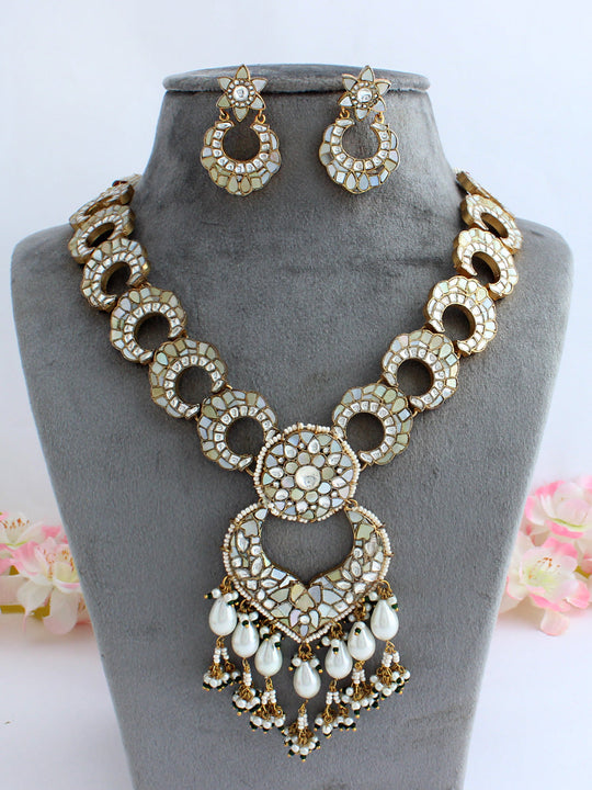 Shuchi Bib Necklace Set-Ivory