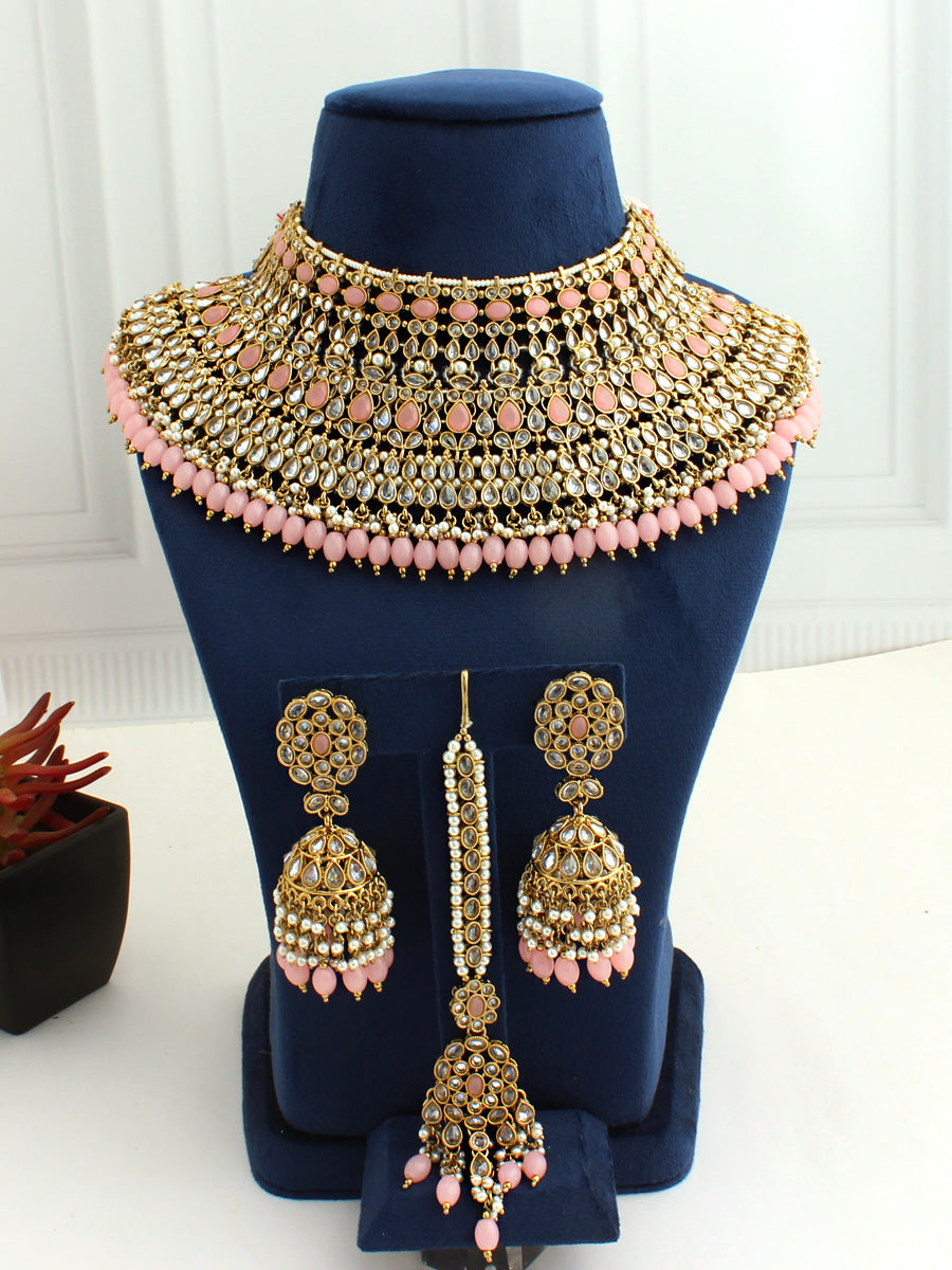 Maanvi Necklace Set-Pastel Pink