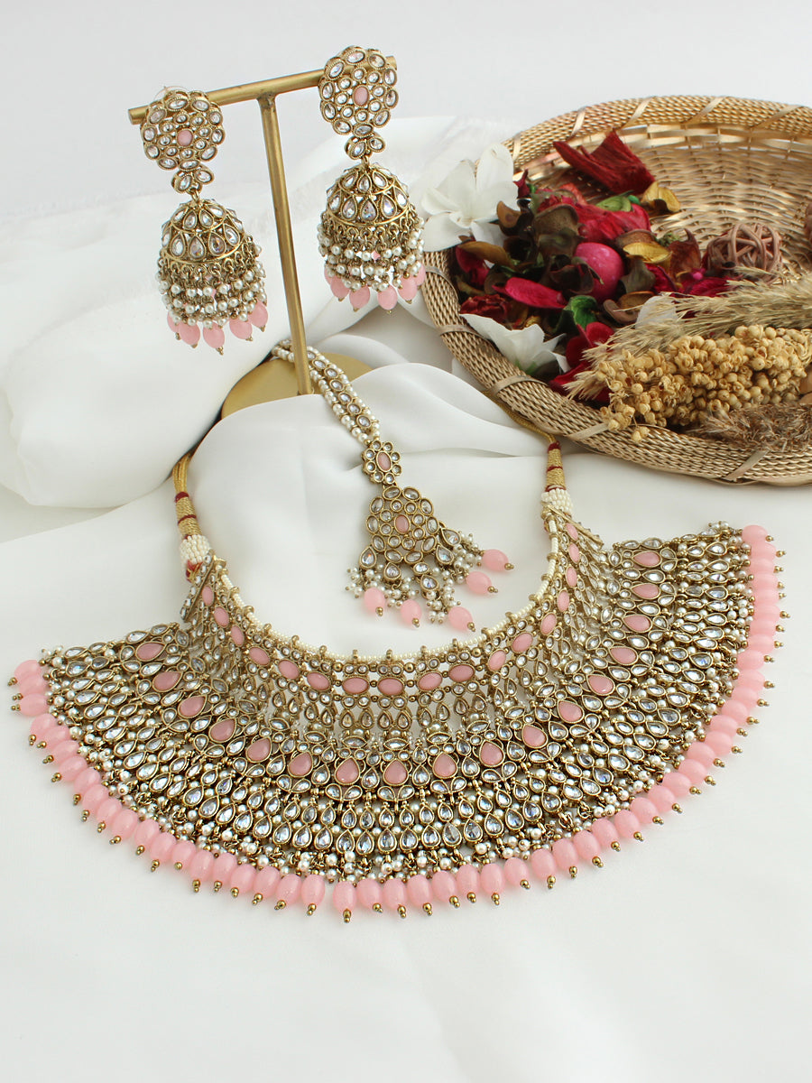 Maanvi Necklace Set-pastel Pink