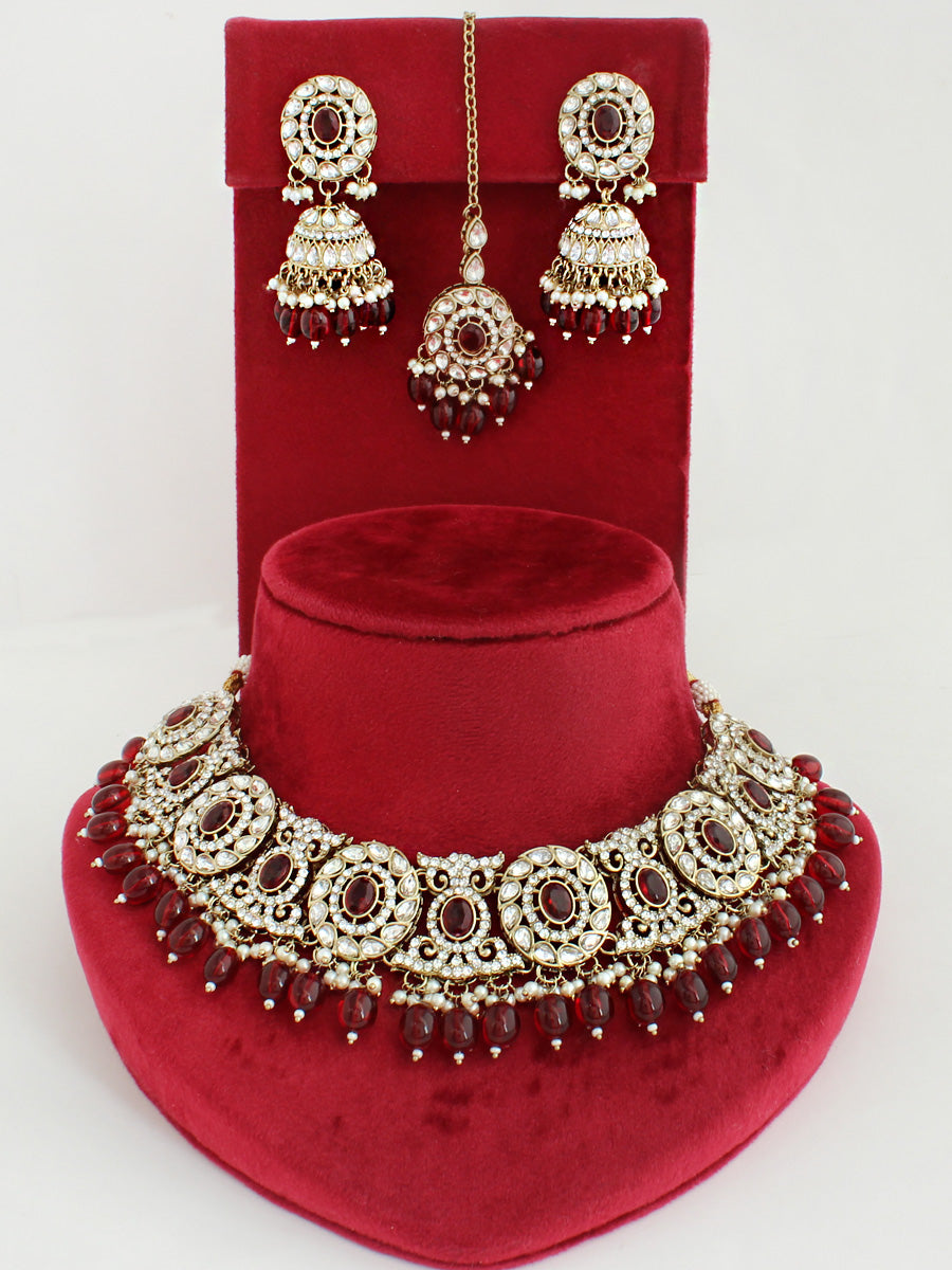 Navita Necklace Set-Maroon