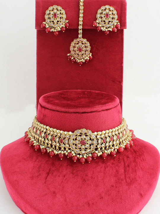 Ishanvi Necklace Set-Maroon