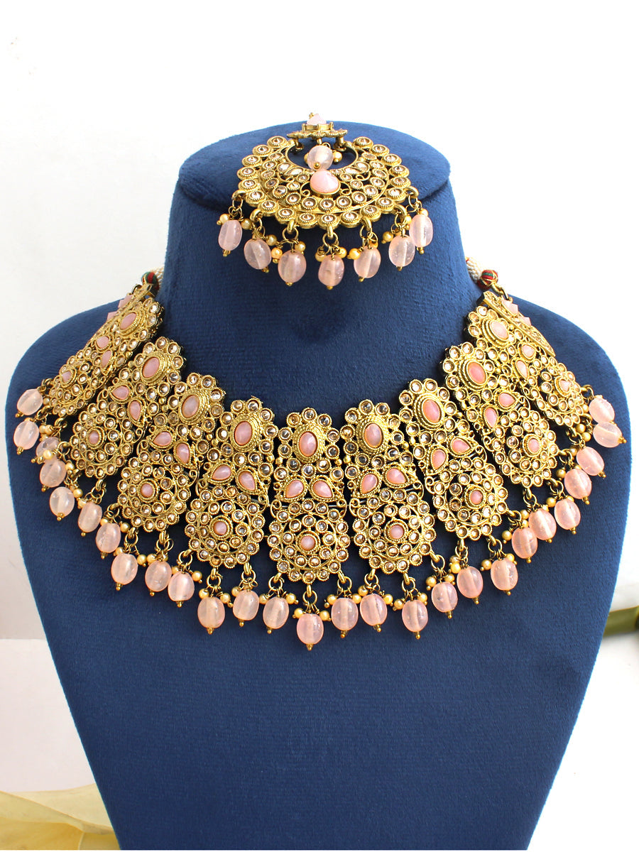 Jasmine Necklace & Tikka-Pastel pink