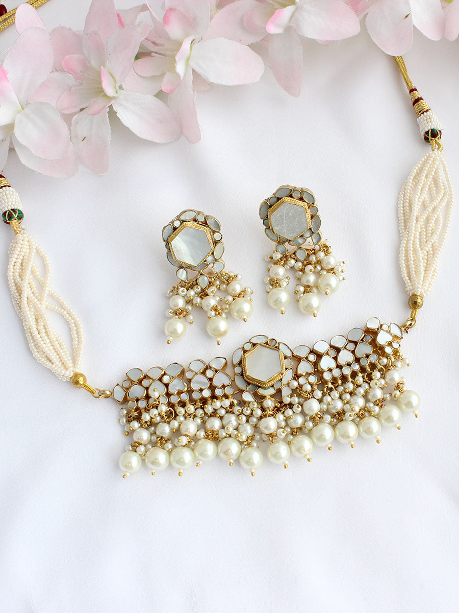 Mirika Choker Necklace Set-Ivory