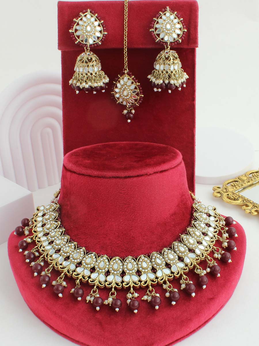 Shirin Necklace Set-Maroon