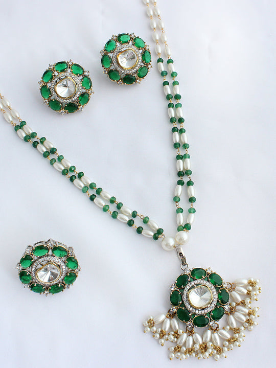 Kavisha Necklace Set with Ring-Green