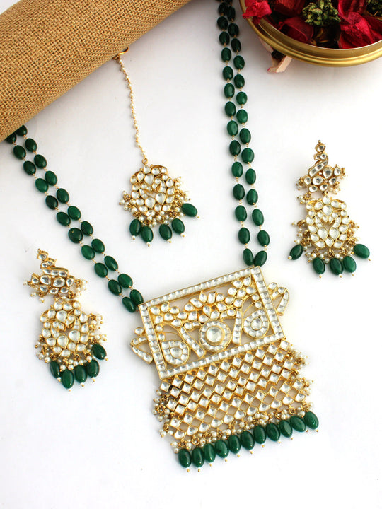 Tanushri Long Necklace Set-Green