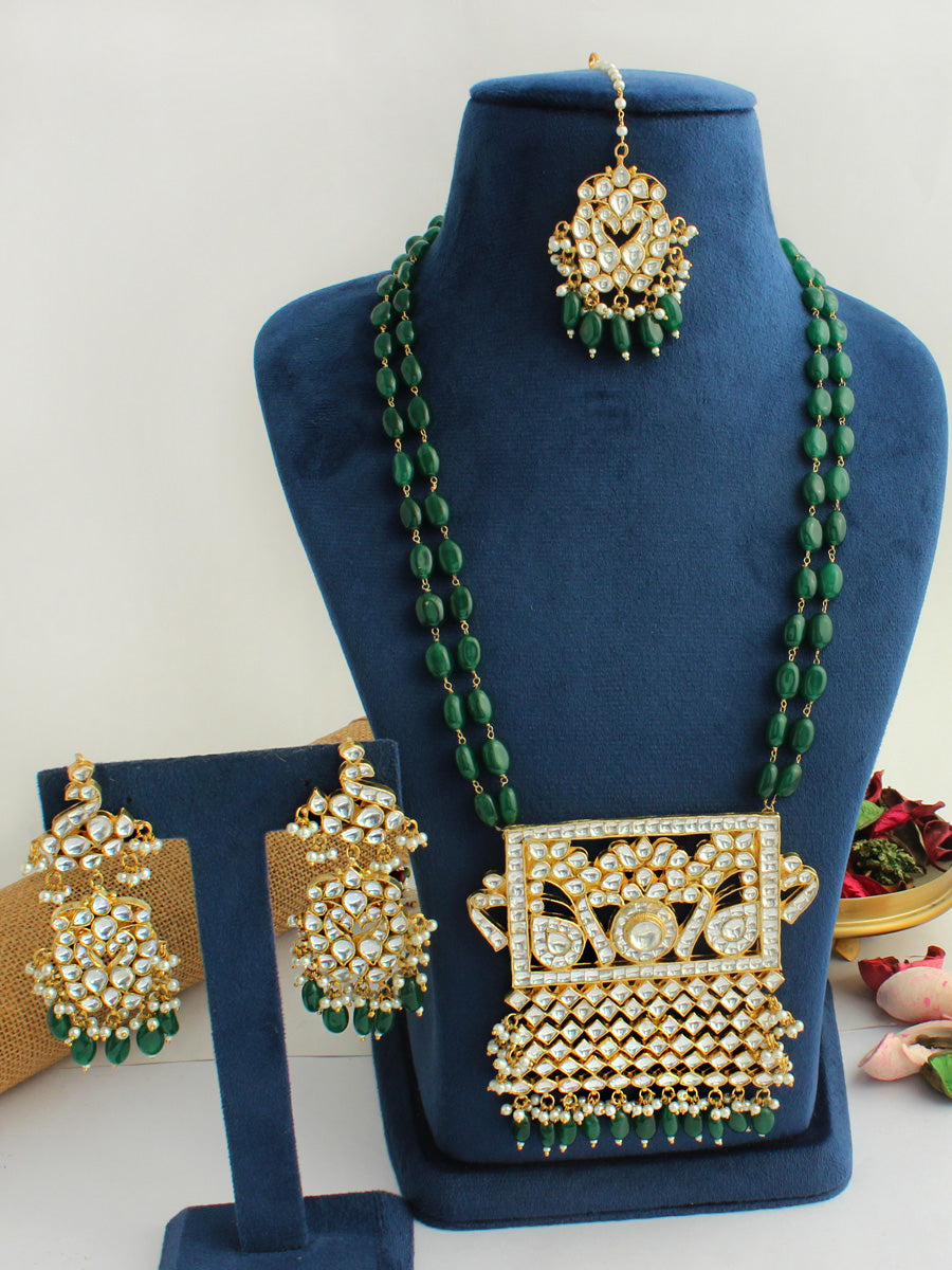 Tanushri Long Necklace Set-Green