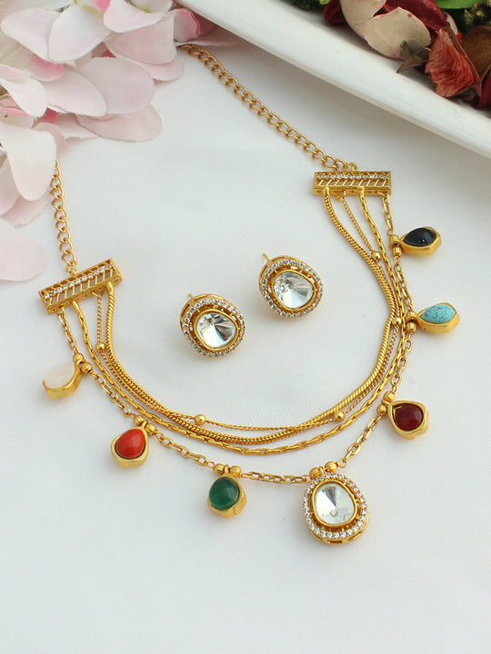 Pravya Layered Necklace Set-Multicolor