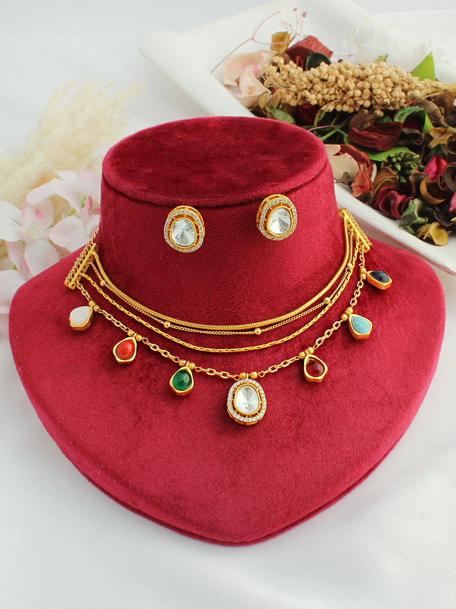 Pravya Layered Necklace Set-Multicolor