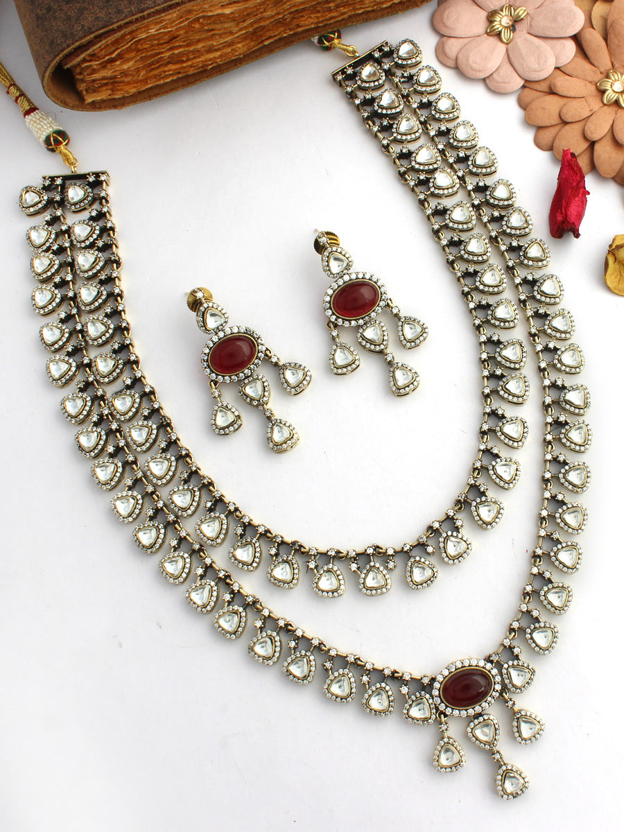 Irika Layered Necklace Set-Maroon