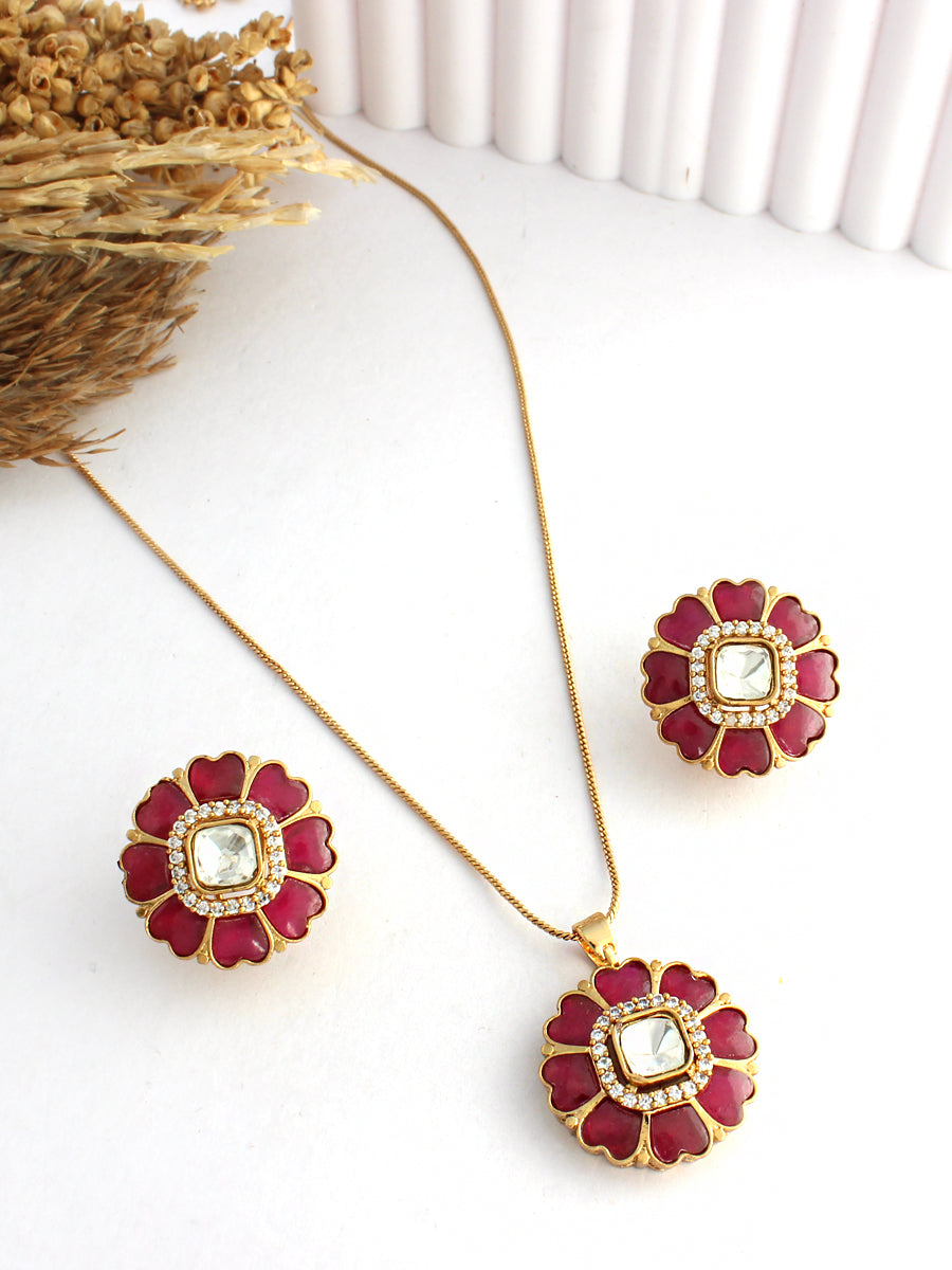 Bela Pendant Necklace Set-Maroon