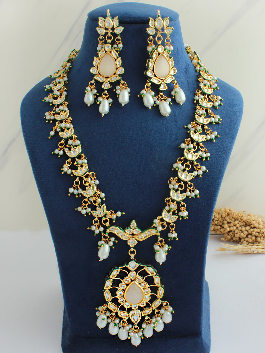 Meerakshi Long Necklace Set-Ivory