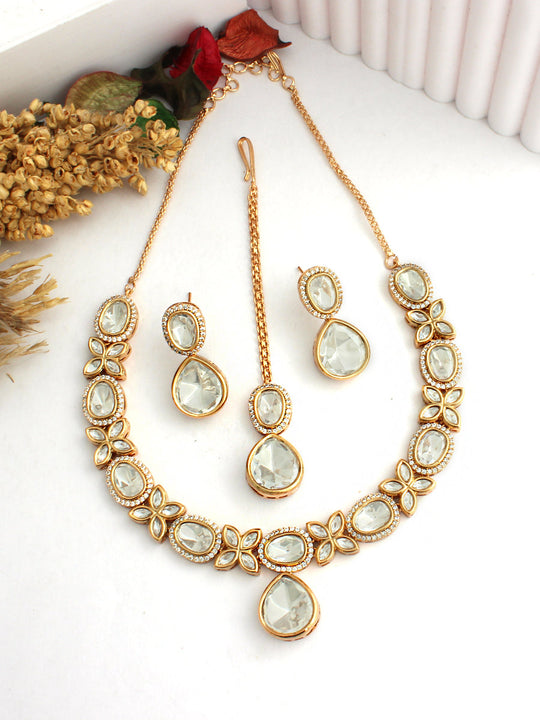 Shreya Bib Necklace Set-White