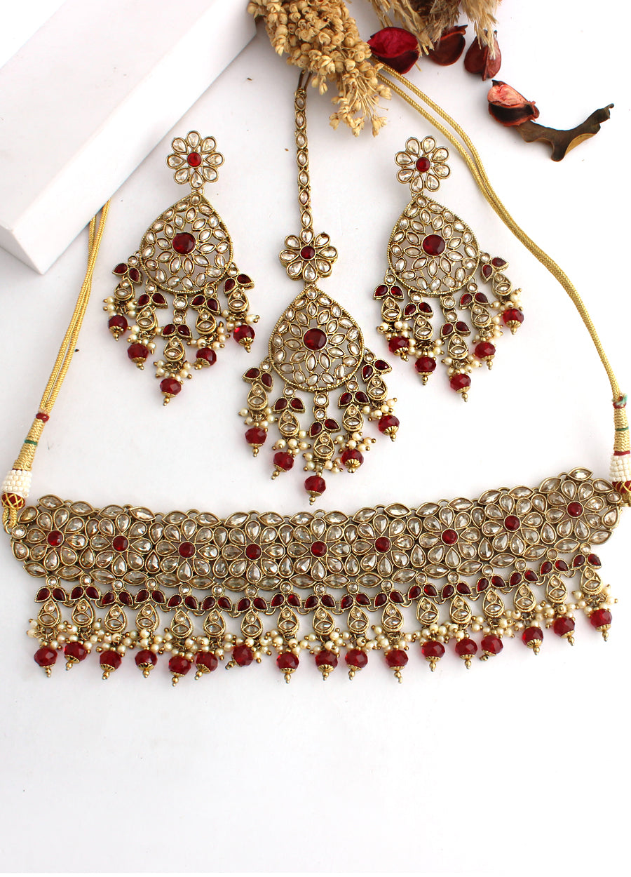 Sonali Necklace Set-Maroon