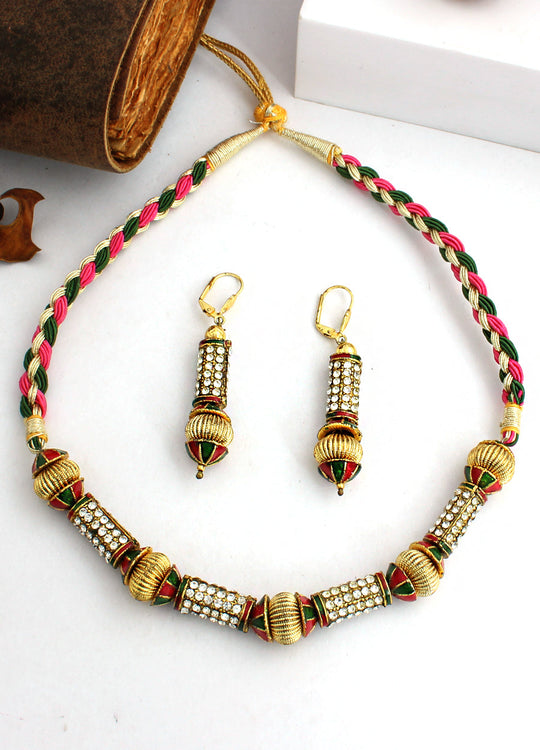 Taruna Necklace Set-Pink & Green