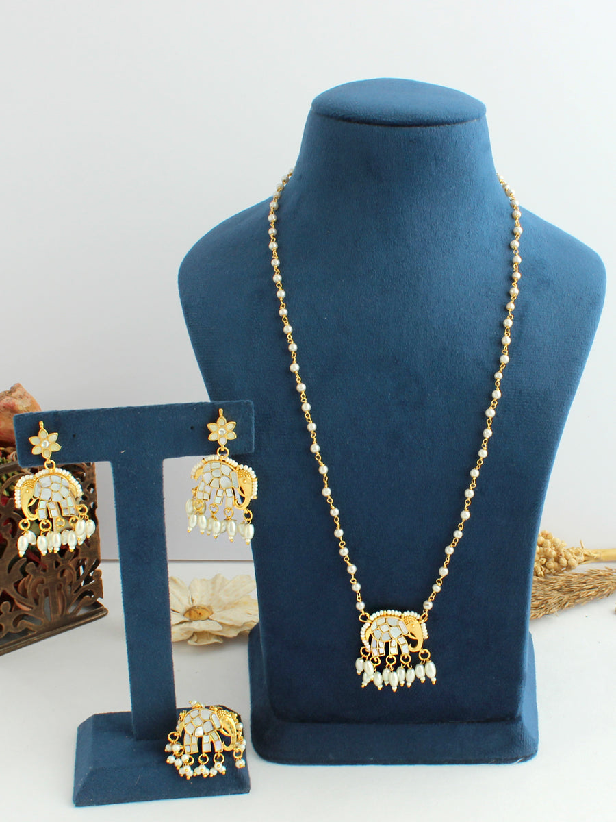 Elephant Pendant Necklace Set with Ring-Ivory