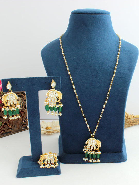 Elephant Pendant Necklace Set with Ring-Green