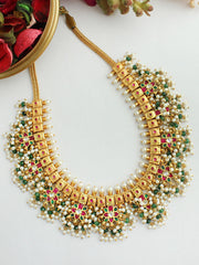 Sreeti Bib Necklace-pink/ green