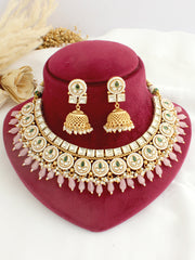 Dhruvi Bib Necklace Set-Pastel Pink