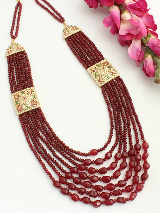 Umrao Jadau Layered Necklace-Maroon