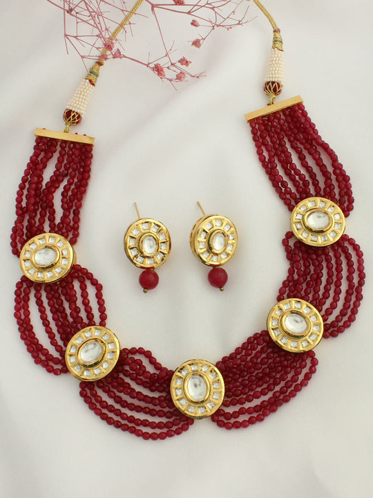 Nazia Necklace Set-maroon