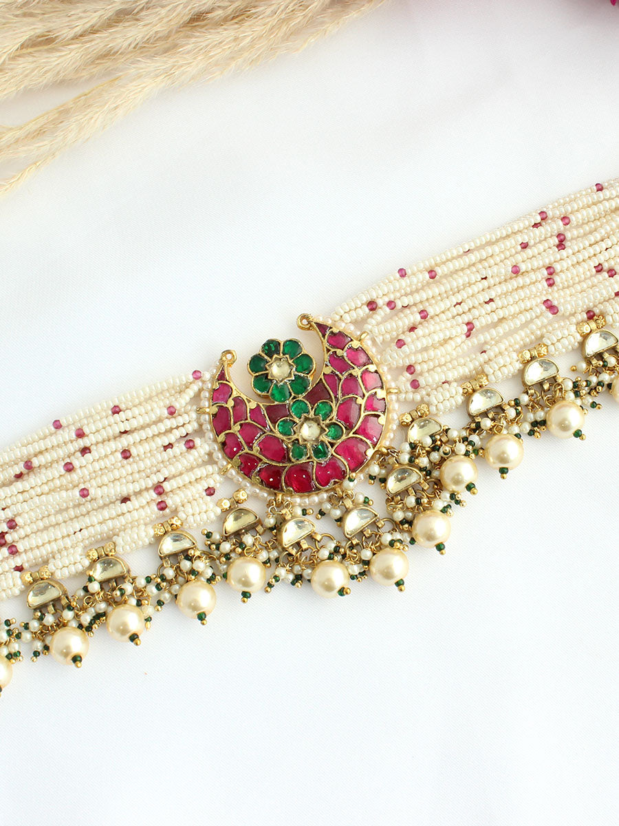 Jaipur Choker Necklace-Pink/ Green