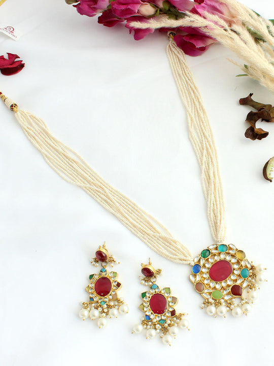 Jivika Long Necklace Set-Multicolor