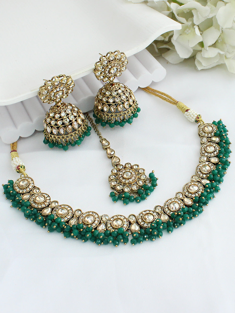 Reet Choker Necklace Set-Green