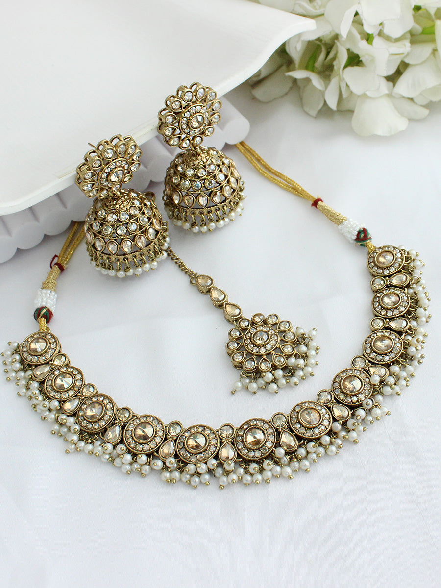 Reet Choker Necklace Set-Pearl