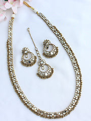 Amyra Mirror Long Necklace Set-Antique Gold