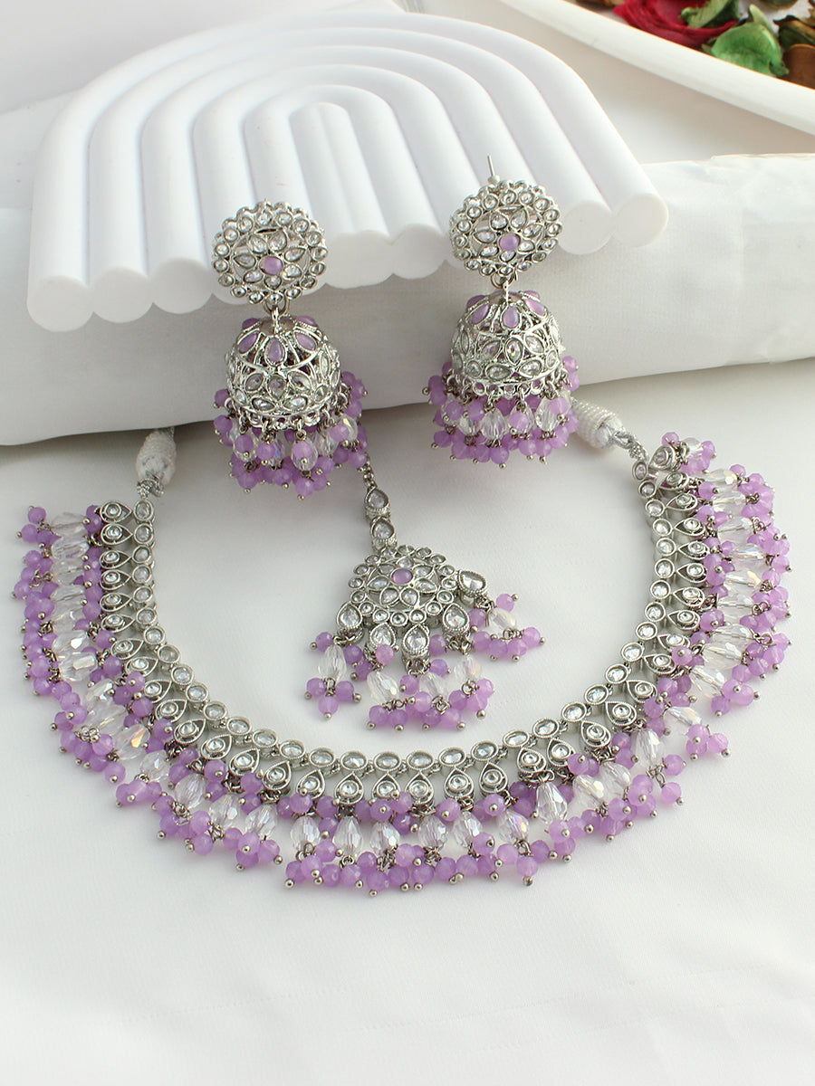 Dhruvi Choker Necklace Set-Lavender