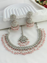 Dhruvi Choker Necklace Set-Pastel Pink
